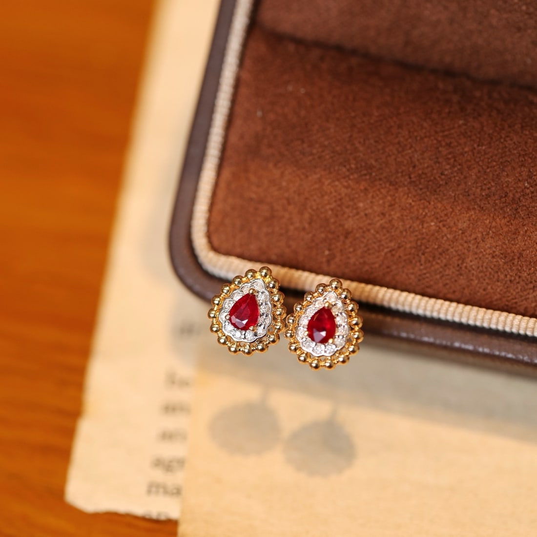 14k Gold 0.62 Ctw Natural Ruby & Diamond Earrings - 5