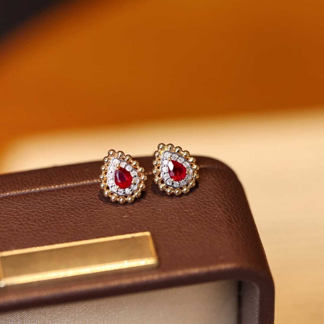 14k Gold 0.62 Ctw Natural Ruby & Diamond Earrings - 6