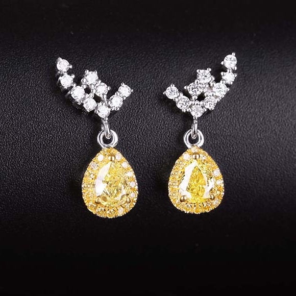 14k Gold 0.69 Ctw Natural Yellow Diamond & Diamond Earrings - 2