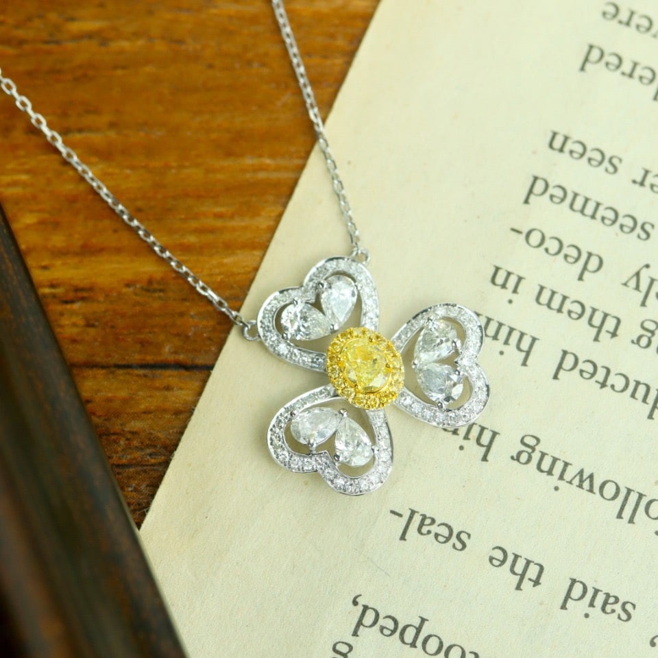 14k Gold 1.31 Ctw Natural Yellow Diamond & Diamond Necklace - 2