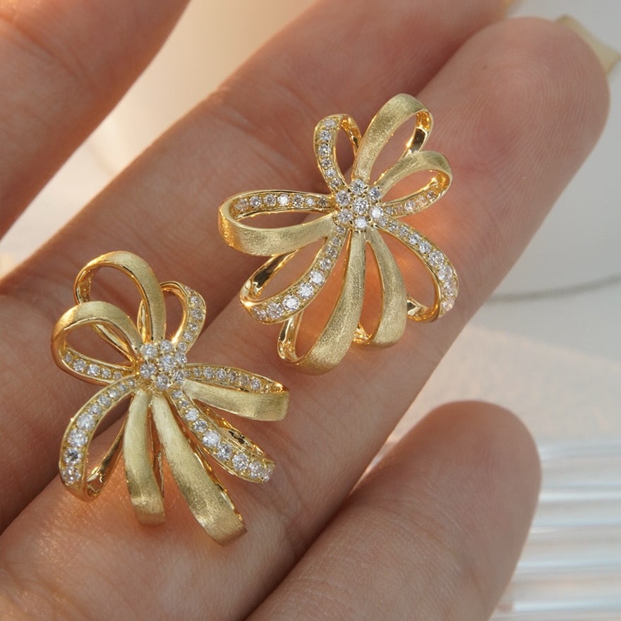 14k Gold 0.35 Ct Natural H Diamond Earrings - 2