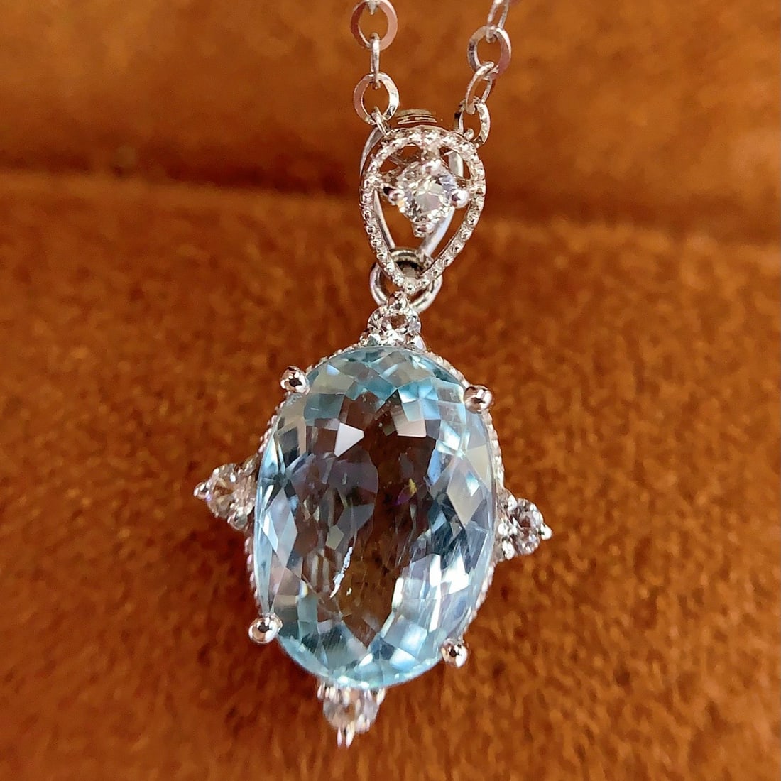14k Gold 2.55 Ct Natural Aquamarine & Sapphire Pendant( Without Chain ) - 2