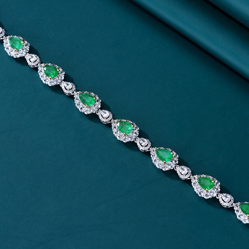 14k Gold 3.19 Ctw Vivid Green Natural Emerald & Diamond Bracelet - 3