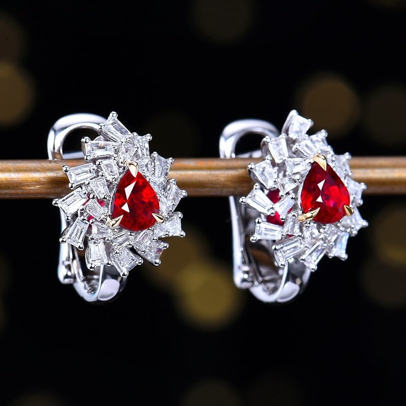 14k Gold 1.37 Ctw Natural Ruby & Diamond Earrings - 3