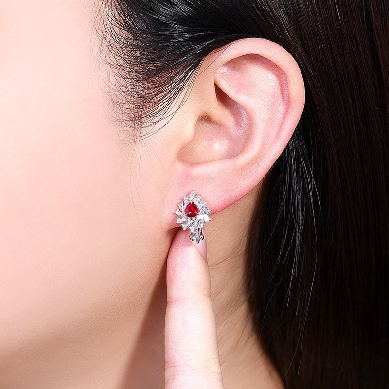 14k Gold 1.37 Ctw Natural Ruby & Diamond Earrings - 5