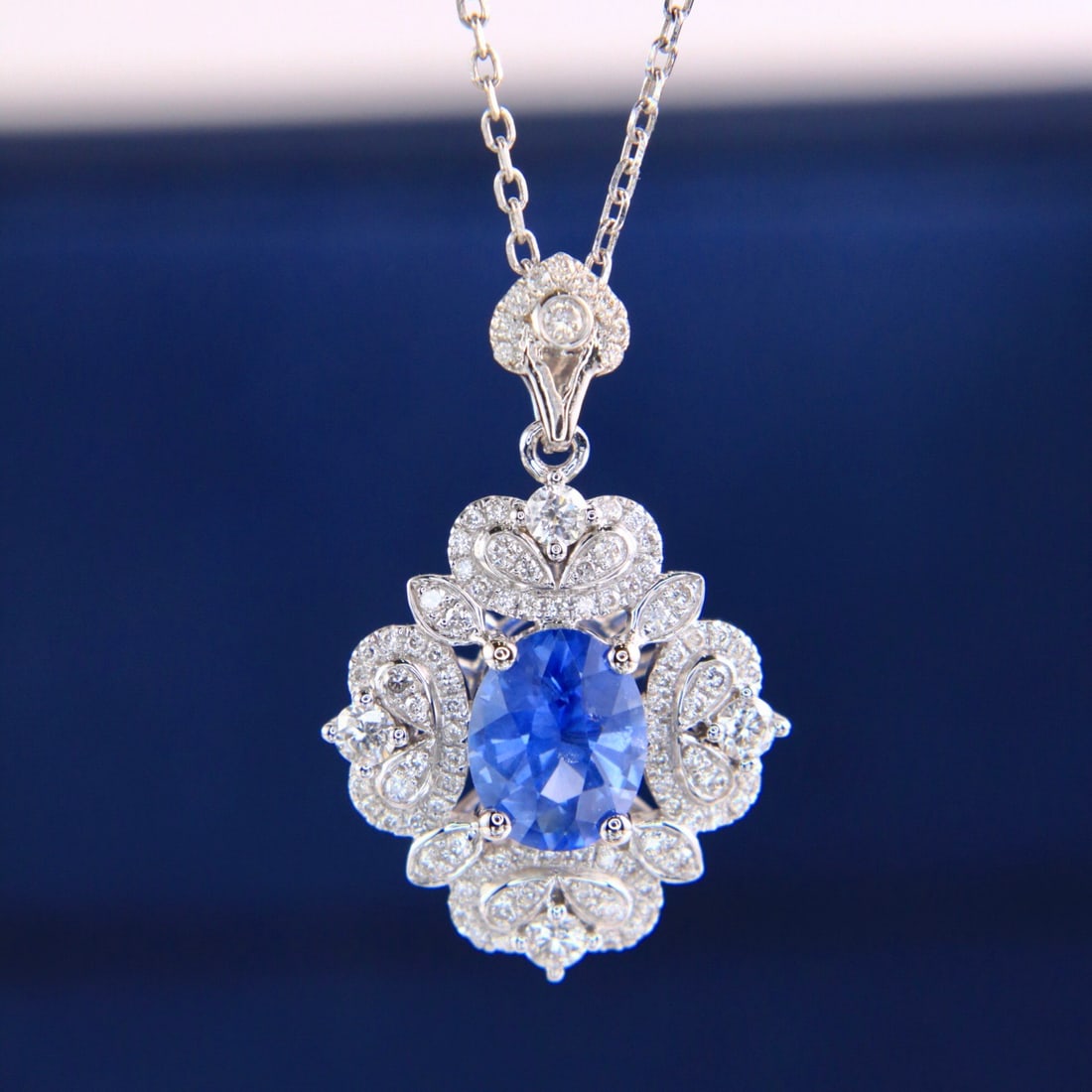 14k Gold 2.04 Ctw Natural Sapphire & Diamond Necklace - 5