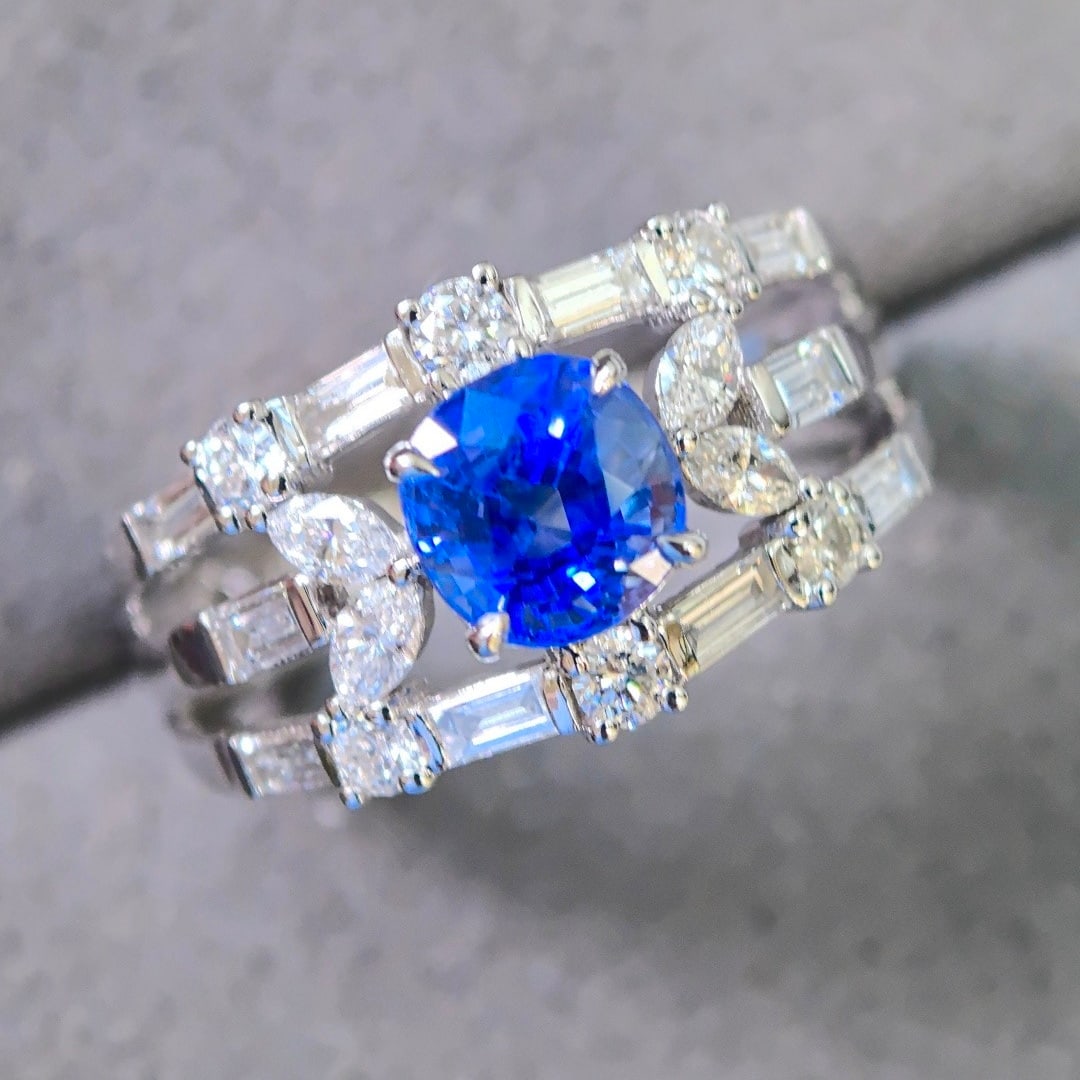 14k Gold 2.83 Ctw Natural Sapphire & Diamond Ring - 7