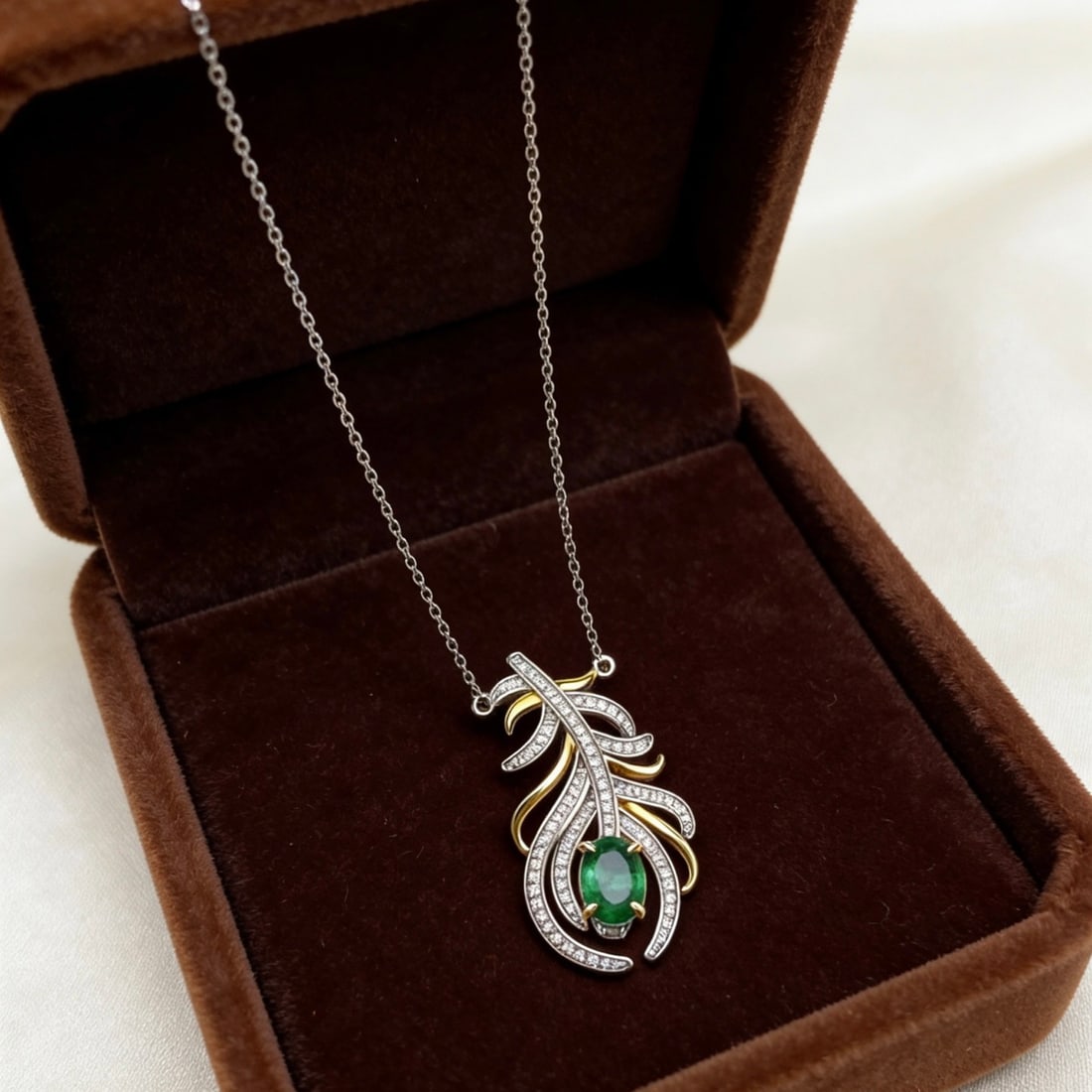 14k Gold 0.78 Ct Natural Emerald & Diamond Necklace - 2
