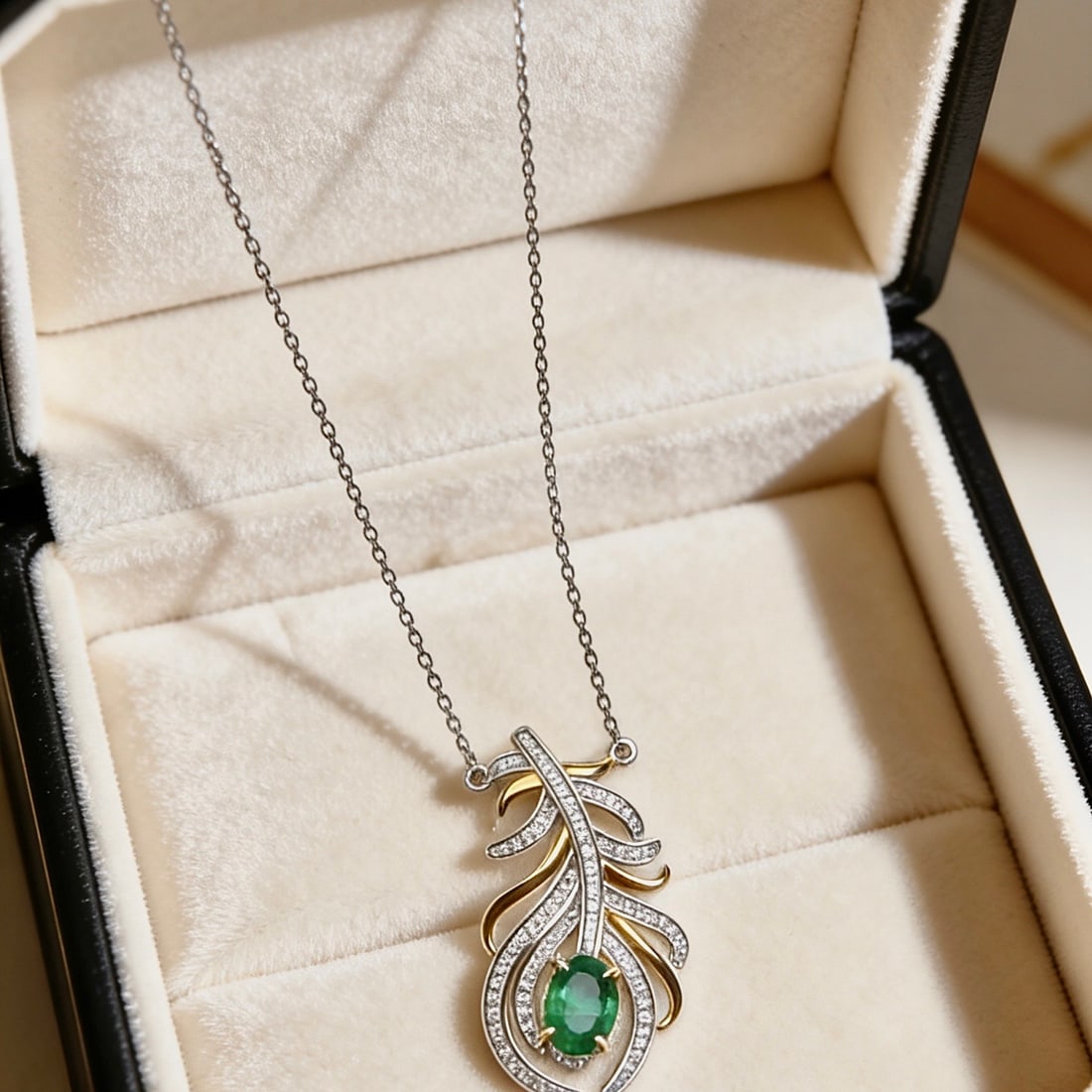 14k Gold 0.78 Ct Natural Emerald & Diamond Necklace - 3