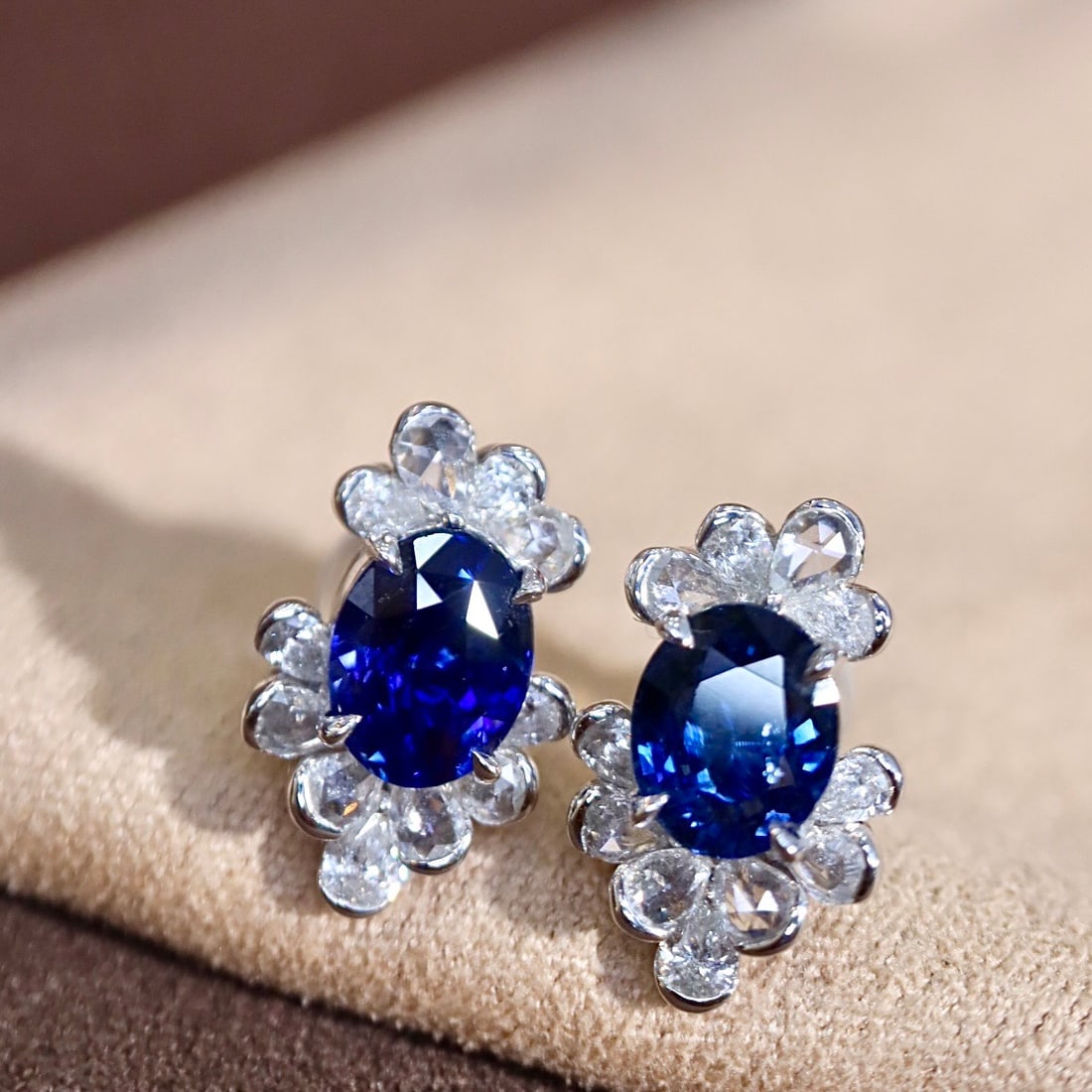 14k Gold 3.45 Ctw Natural Sapphire & Diamond Earrings - 2