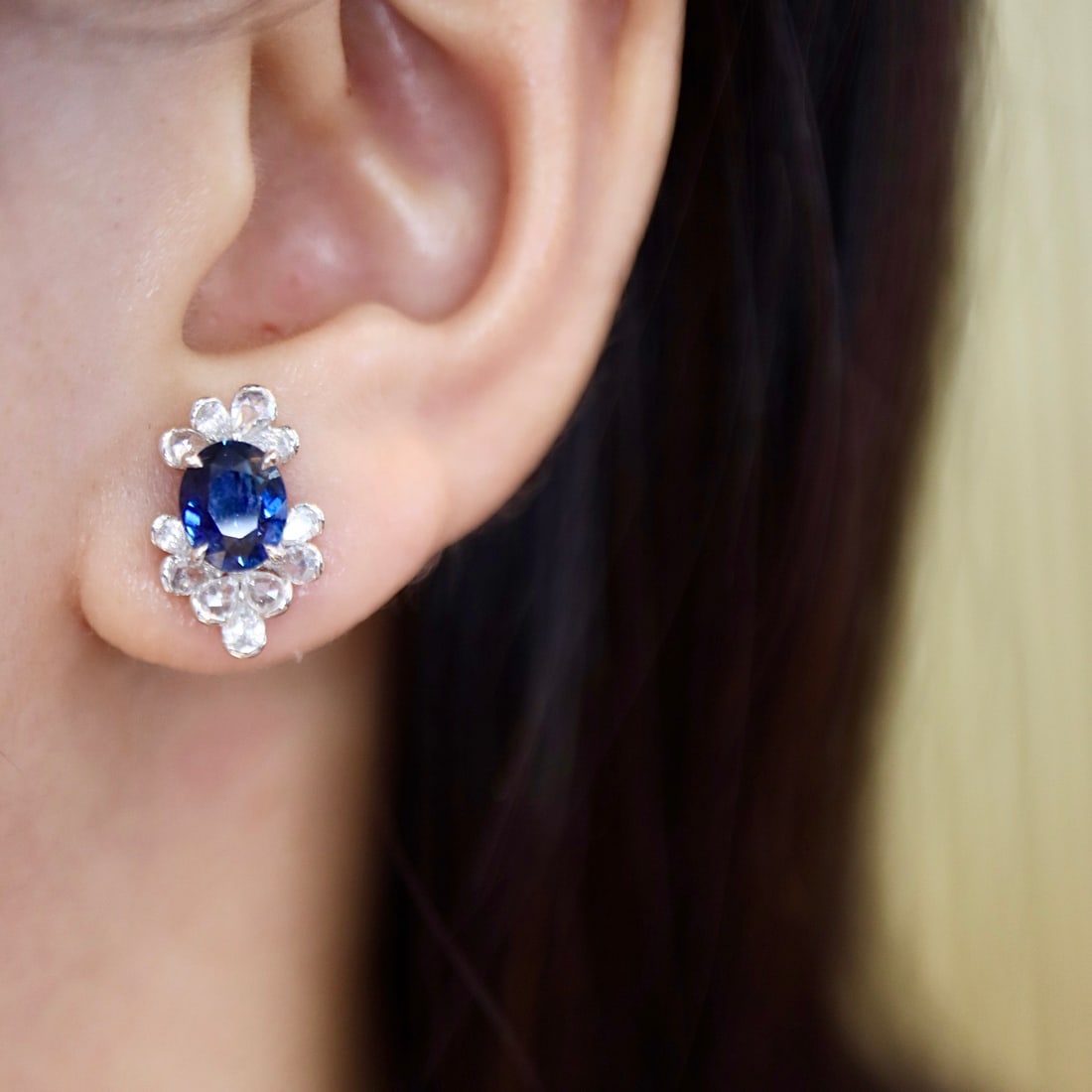 14k Gold 3.45 Ctw Natural Sapphire & Diamond Earrings - 4
