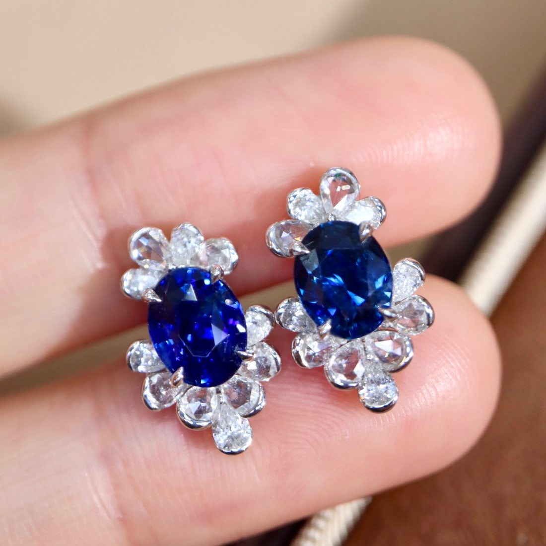 14k Gold 3.45 Ctw Natural Sapphire & Diamond Earrings - 5
