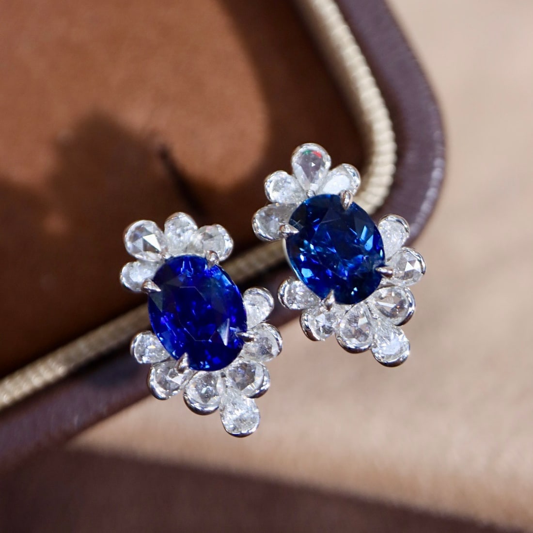 14k Gold 3.45 Ctw Natural Sapphire & Diamond Earrings - 6