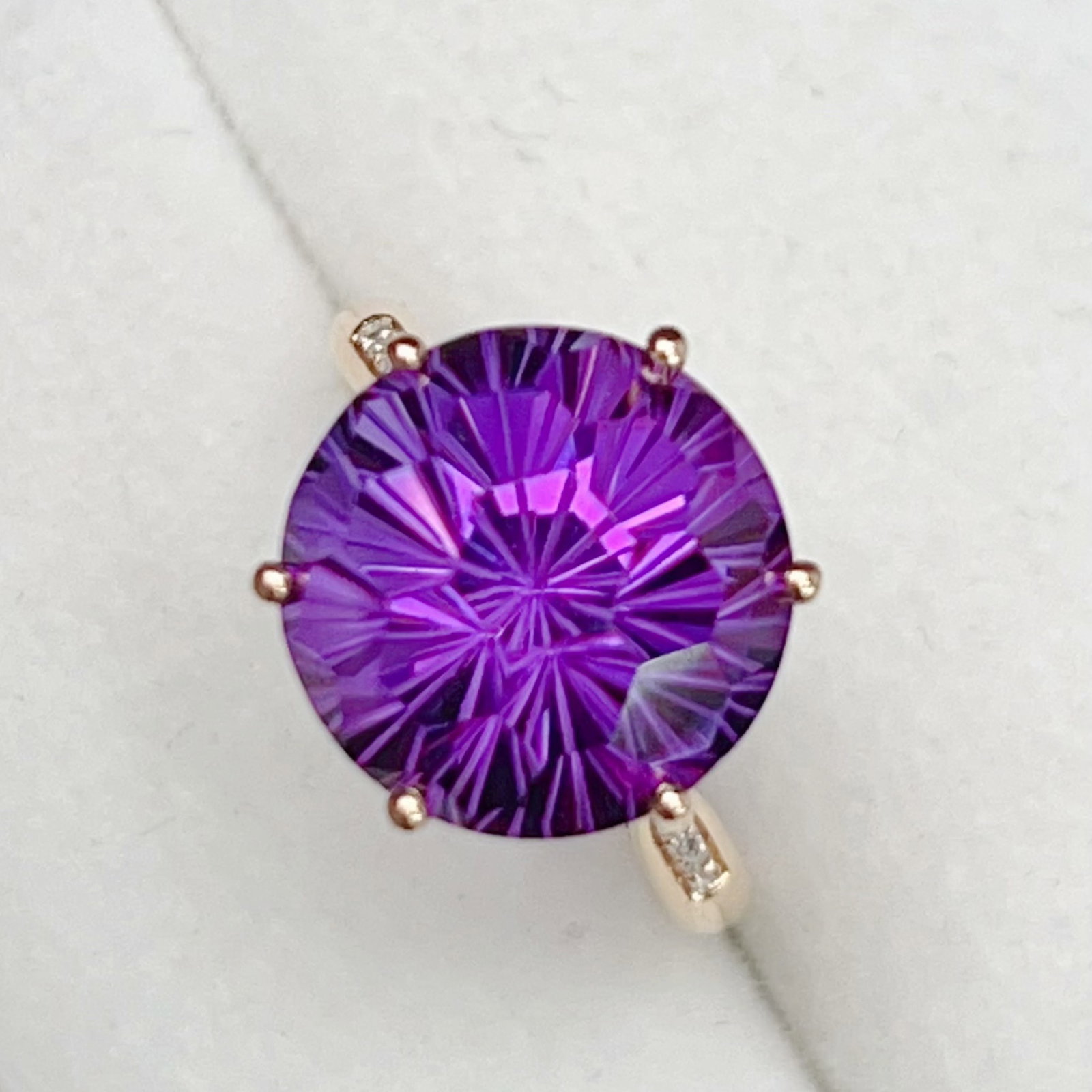 14k Gold 6.75 Ctw Natural Amethyst & Diamond Ring - 2