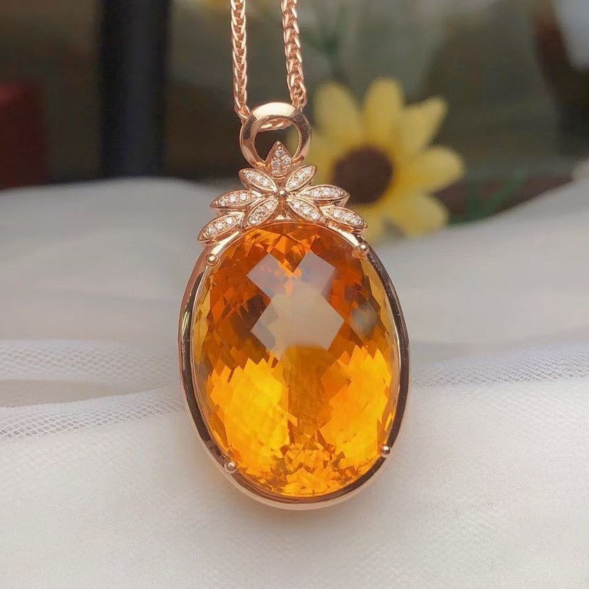 14k Gold 40.50 Ct Natural Citrine & Diamond Pendant( Without Chain ) - 3