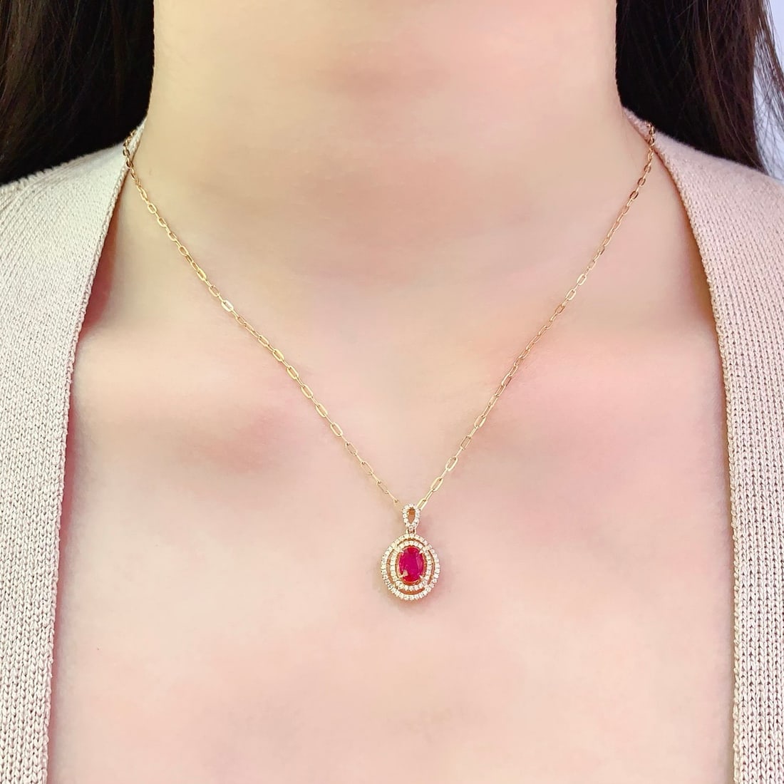 14k Gold 0.85 Ct Natural Ruby & Diamond Pendant( Without Chain ) - 6