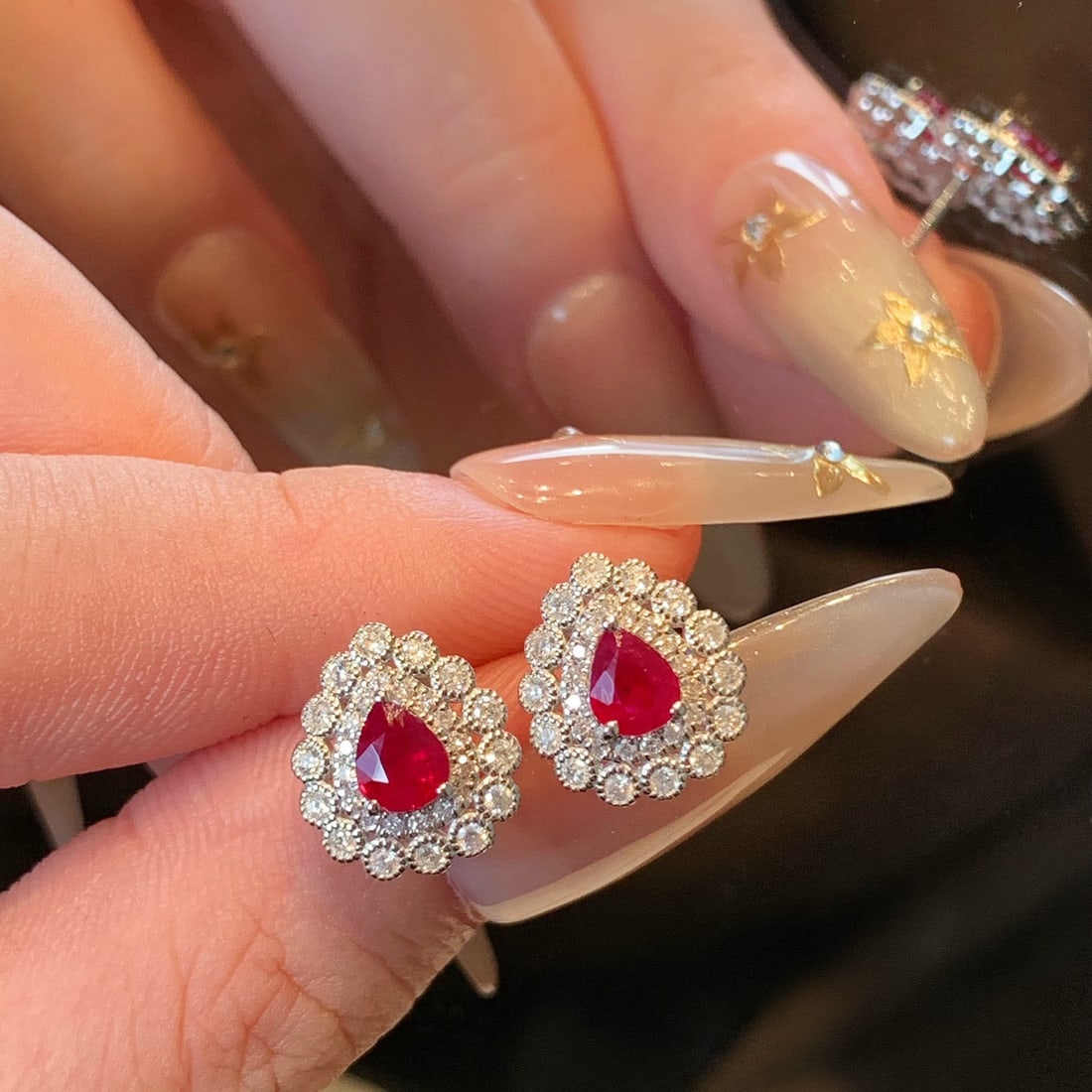 14k Gold 1.36 Ctw Natural Ruby & Diamond Earrings - 7
