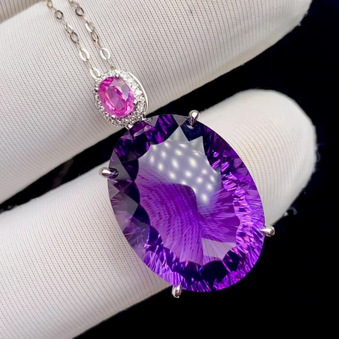14k Gold 19.5 Ct Natural Amethyst & Sapphire & Diamond Pendant( Without Chain ) - 4