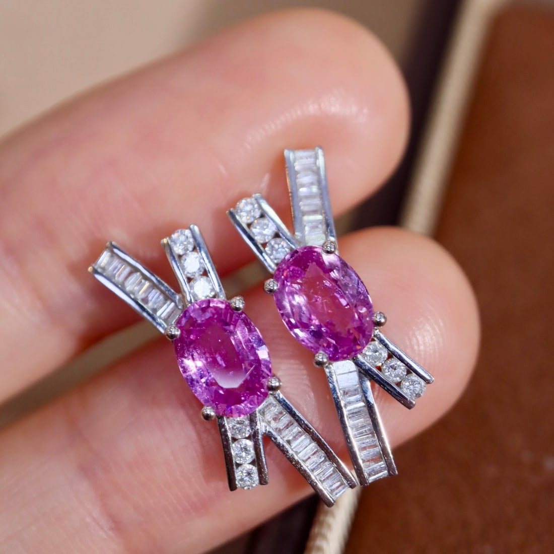 14k Gold 2.40 Ctw Natural Sapphire & Diamond Earrings - 6