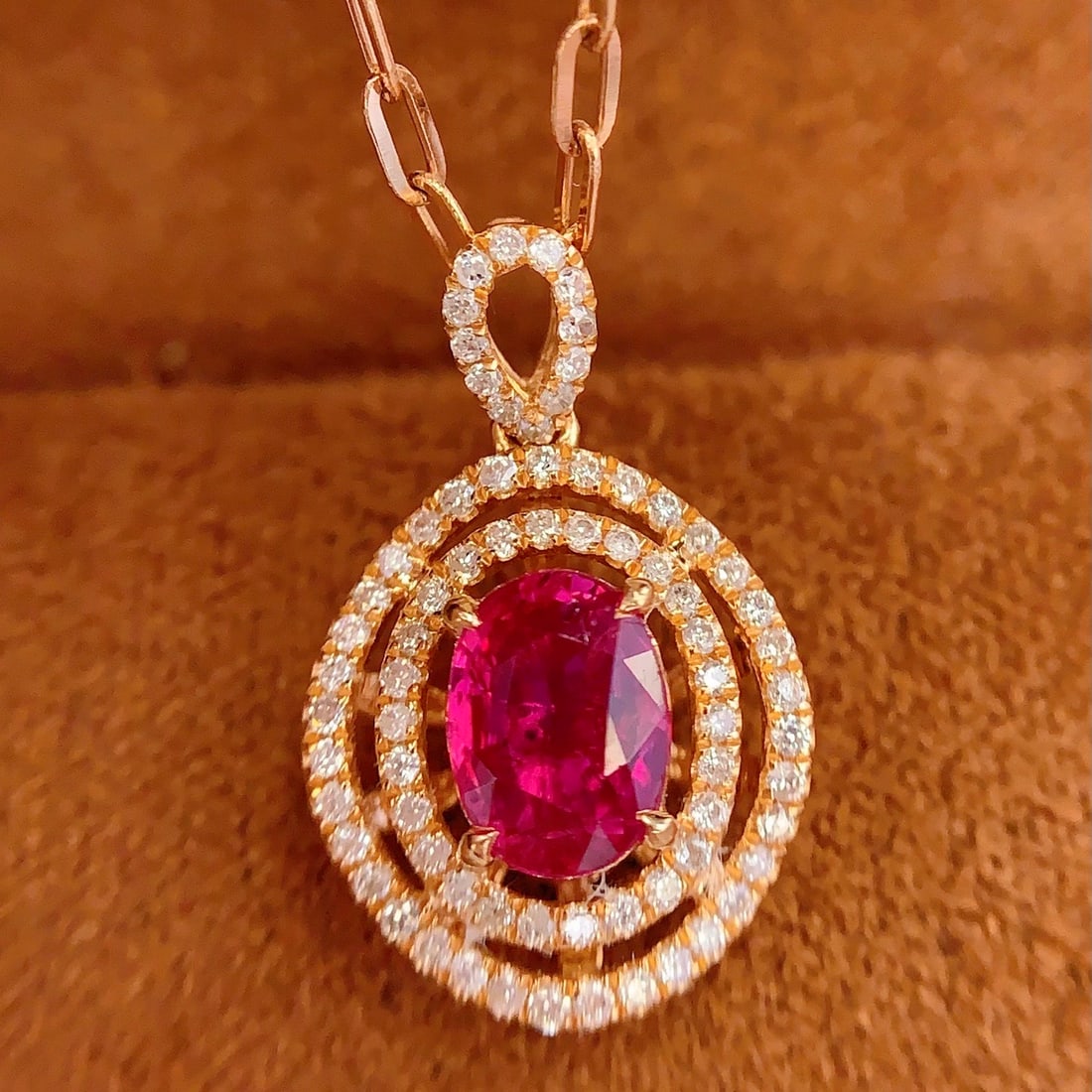 14k Gold 0.85 Ct Natural Ruby & Diamond Pendant( Without Chain ) - 3