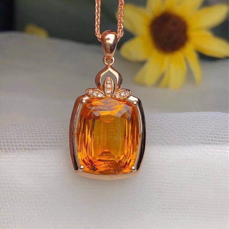 14k Gold 8.50 Ct Natural Citrine & Diamond Pendant( Without Chain ) - 2