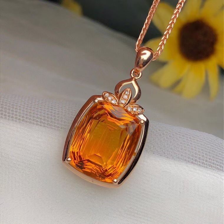 14k Gold 8.50 Ct Natural Citrine & Diamond Pendant( Without Chain ) - 3