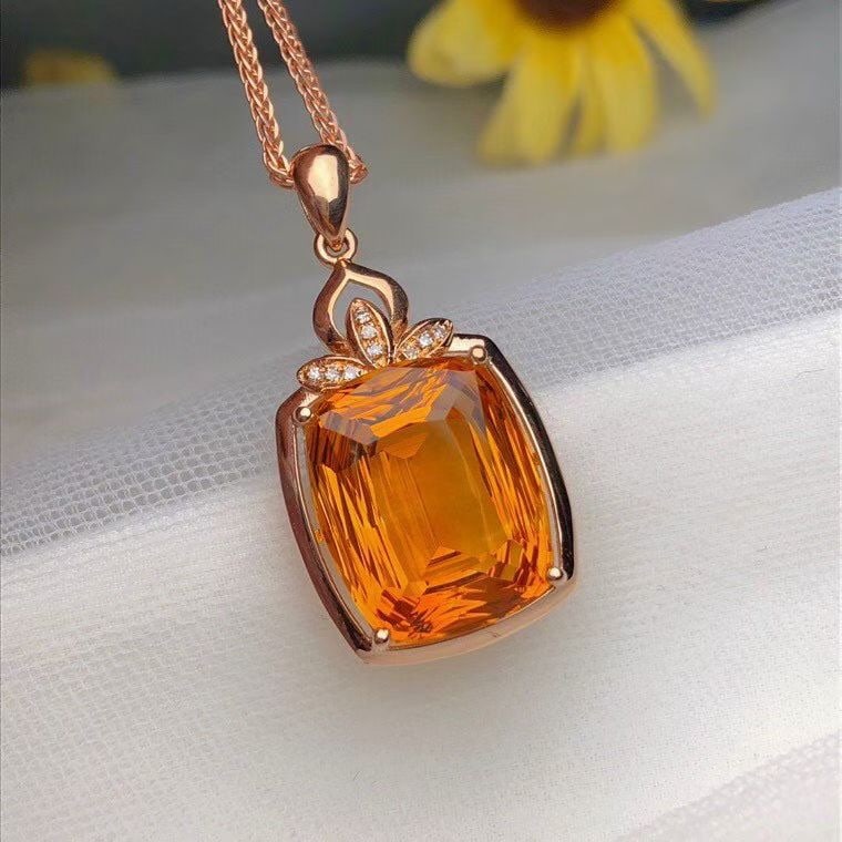 14k Gold 8.50 Ct Natural Citrine & Diamond Pendant( Without Chain ) - 4