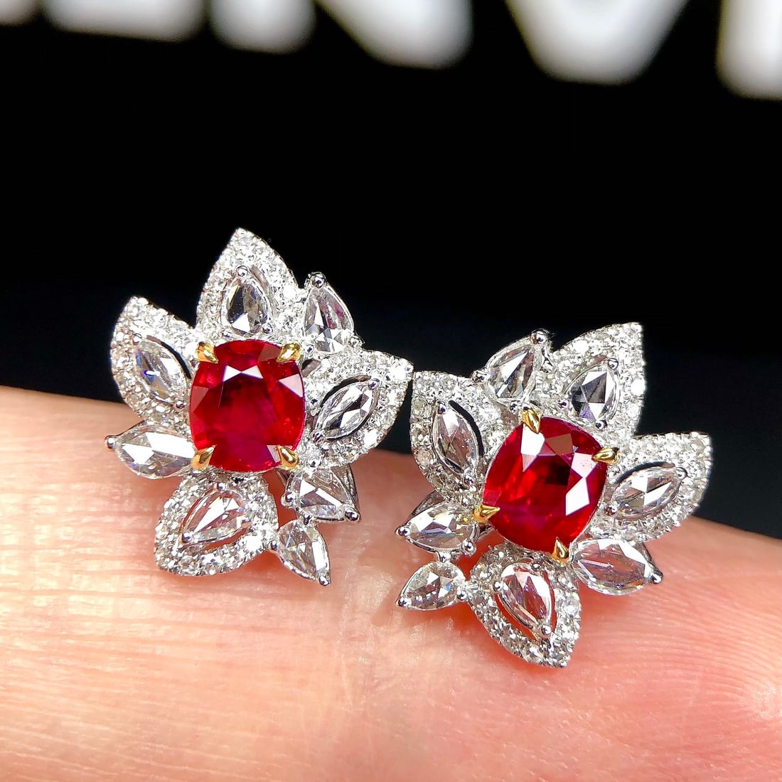 14k Gold 1.76 Ctw Natural Ruby & Diamond Earrings - 2
