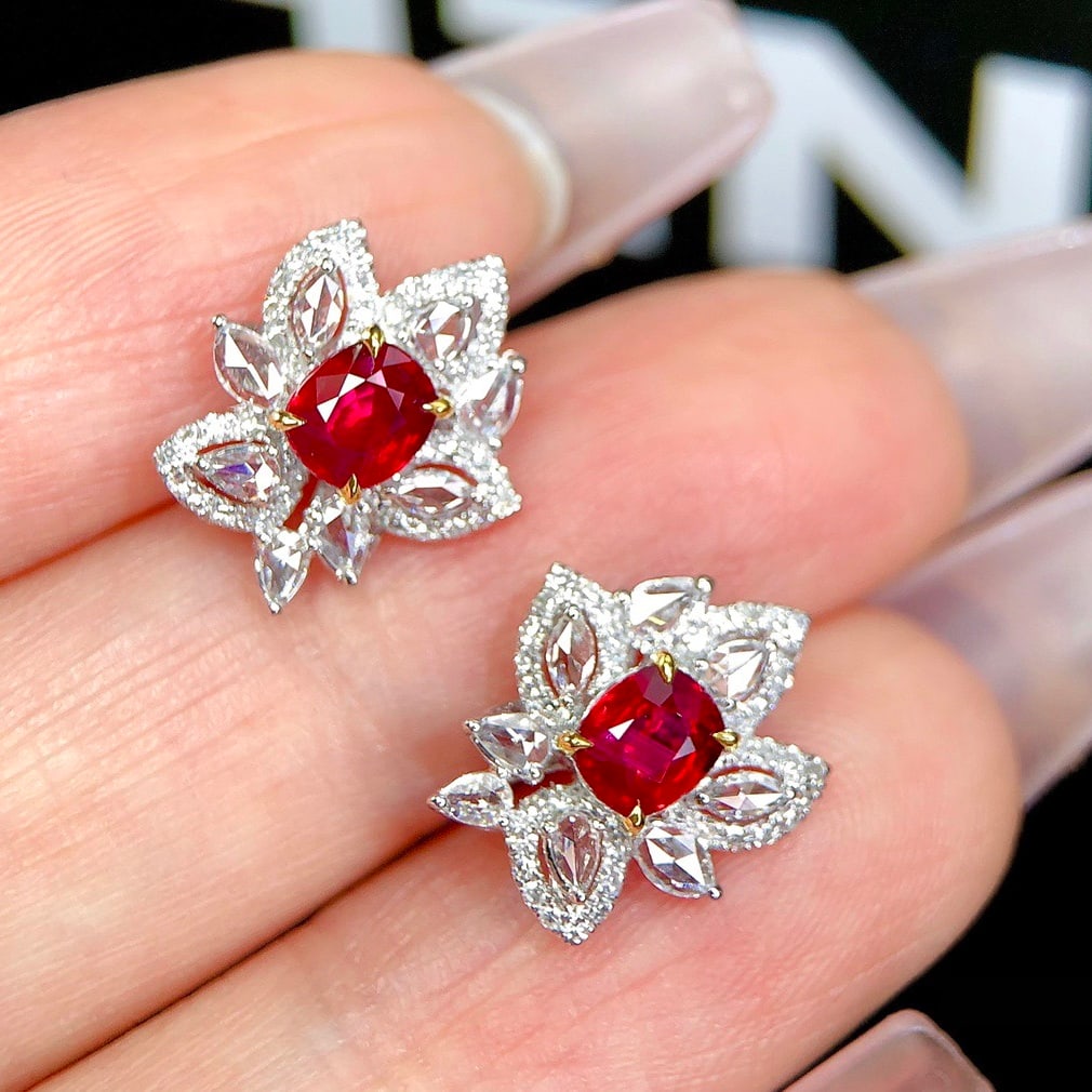 14k Gold 1.76 Ctw Natural Ruby & Diamond Earrings - 3