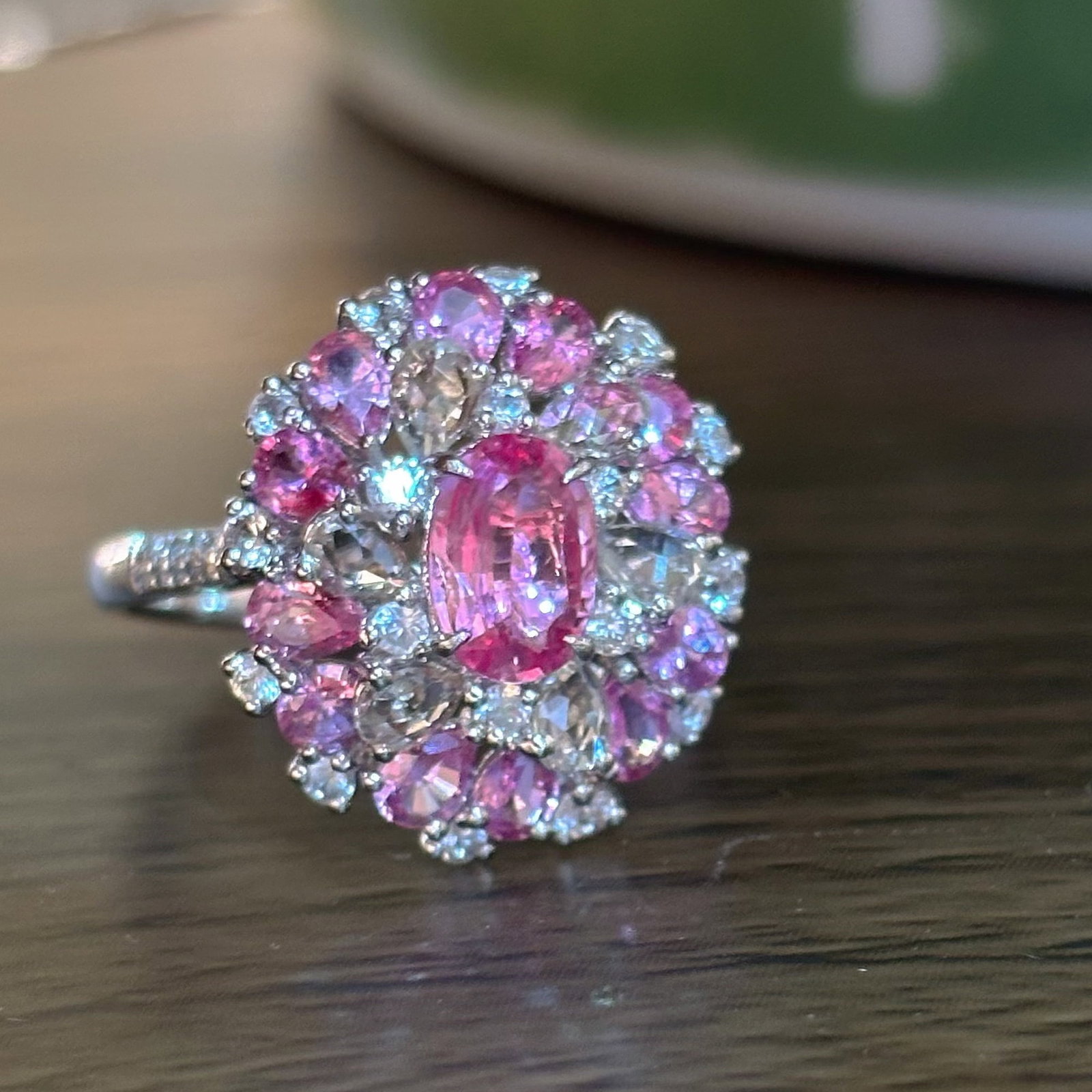 14k Gold 2.02 Ct Natural Padparadscha Sapphire & Diamond Ring - 2
