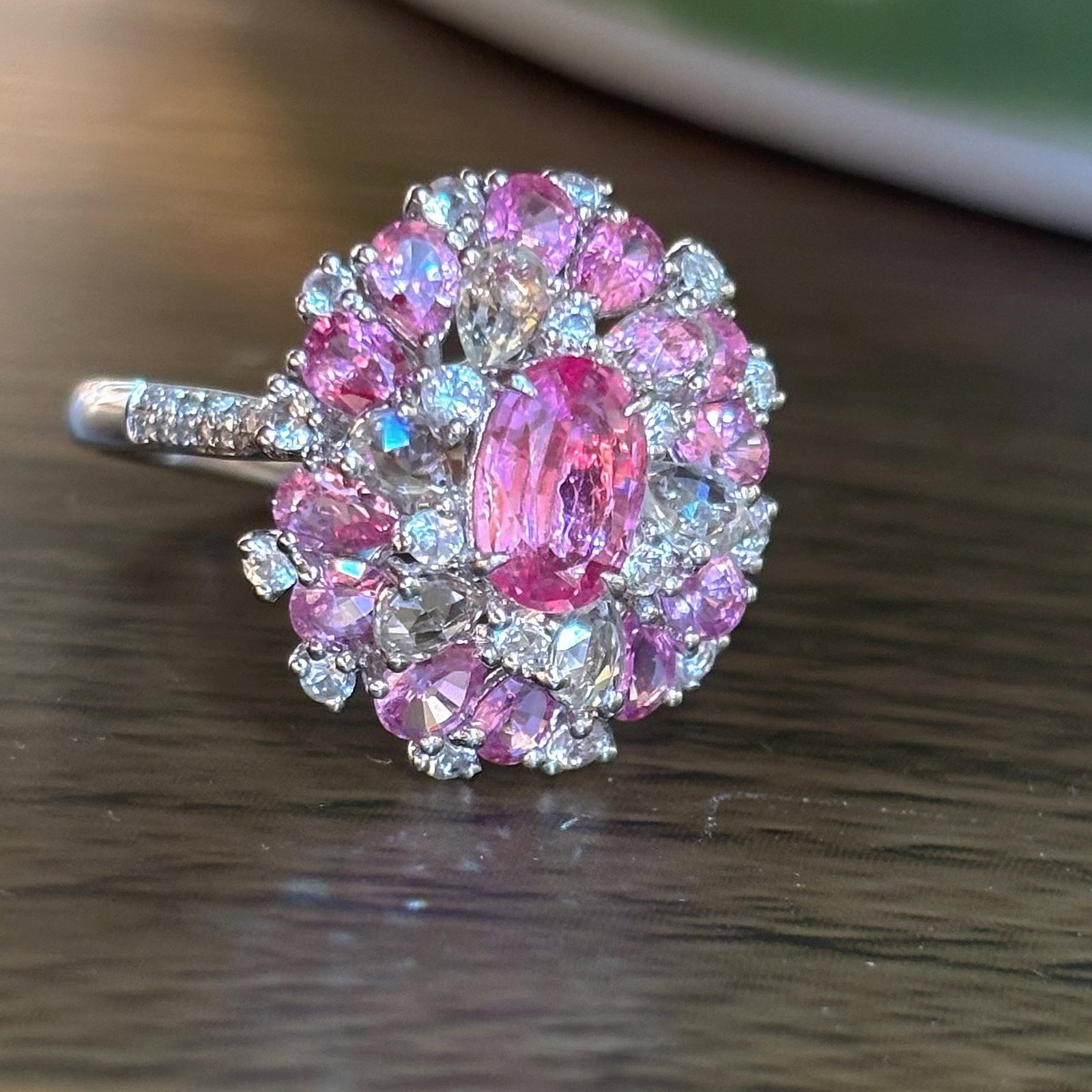 14k Gold 2.02 Ct Natural Padparadscha Sapphire & Diamond Ring - 3