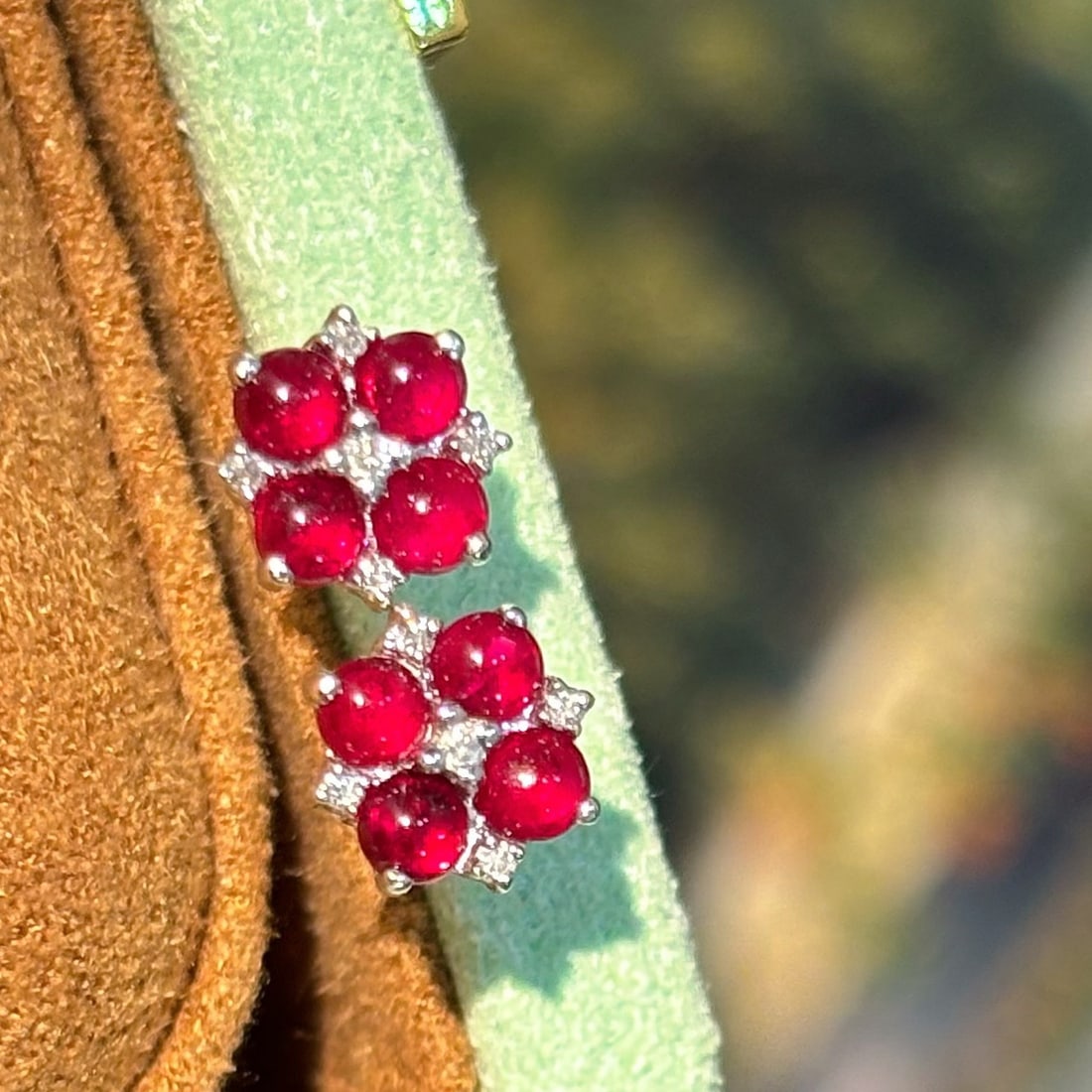 14k Gold 0.75 Ct Natural Ruby & Diamond Earrings - 2