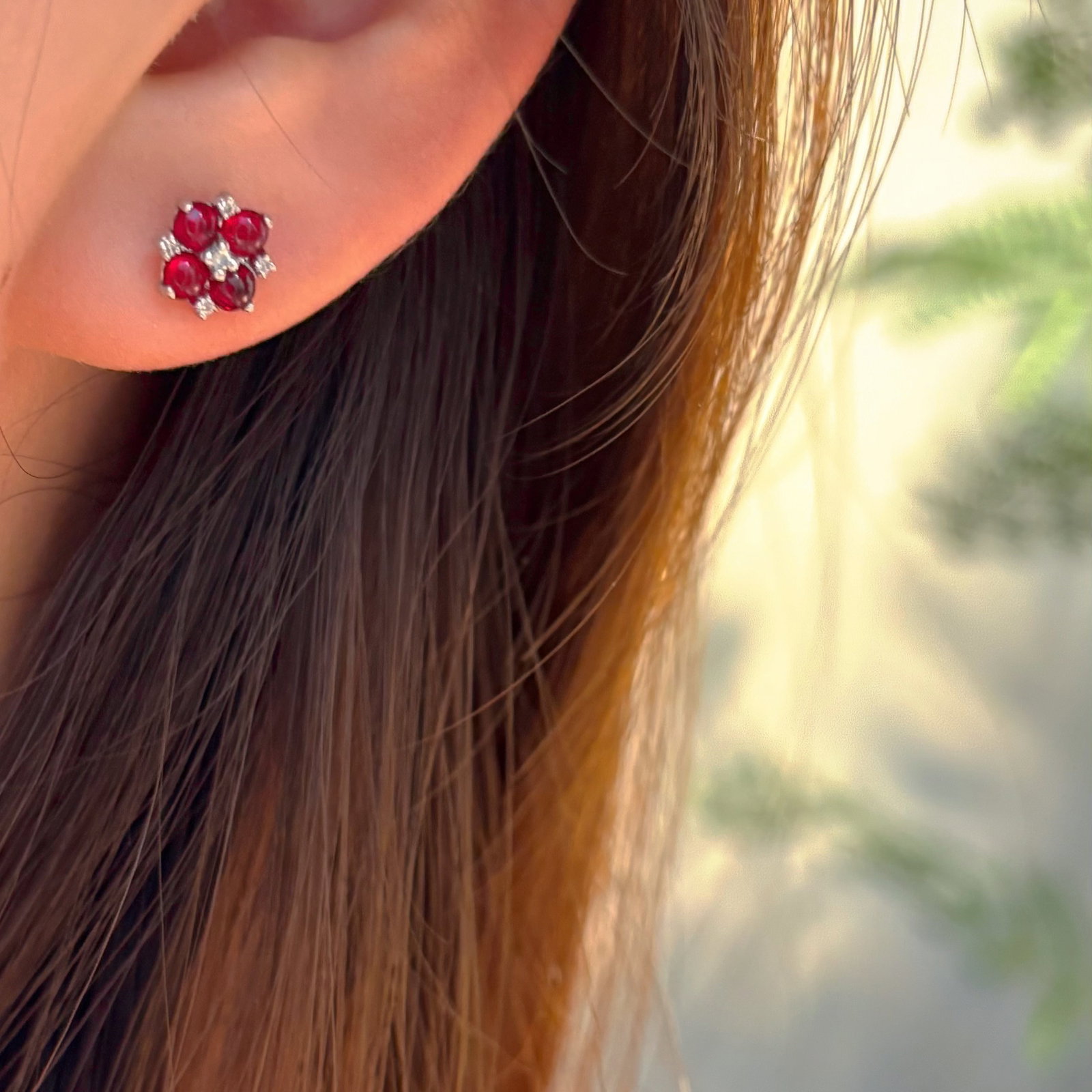 14k Gold 0.75 Ct Natural Ruby & Diamond Earrings - 3