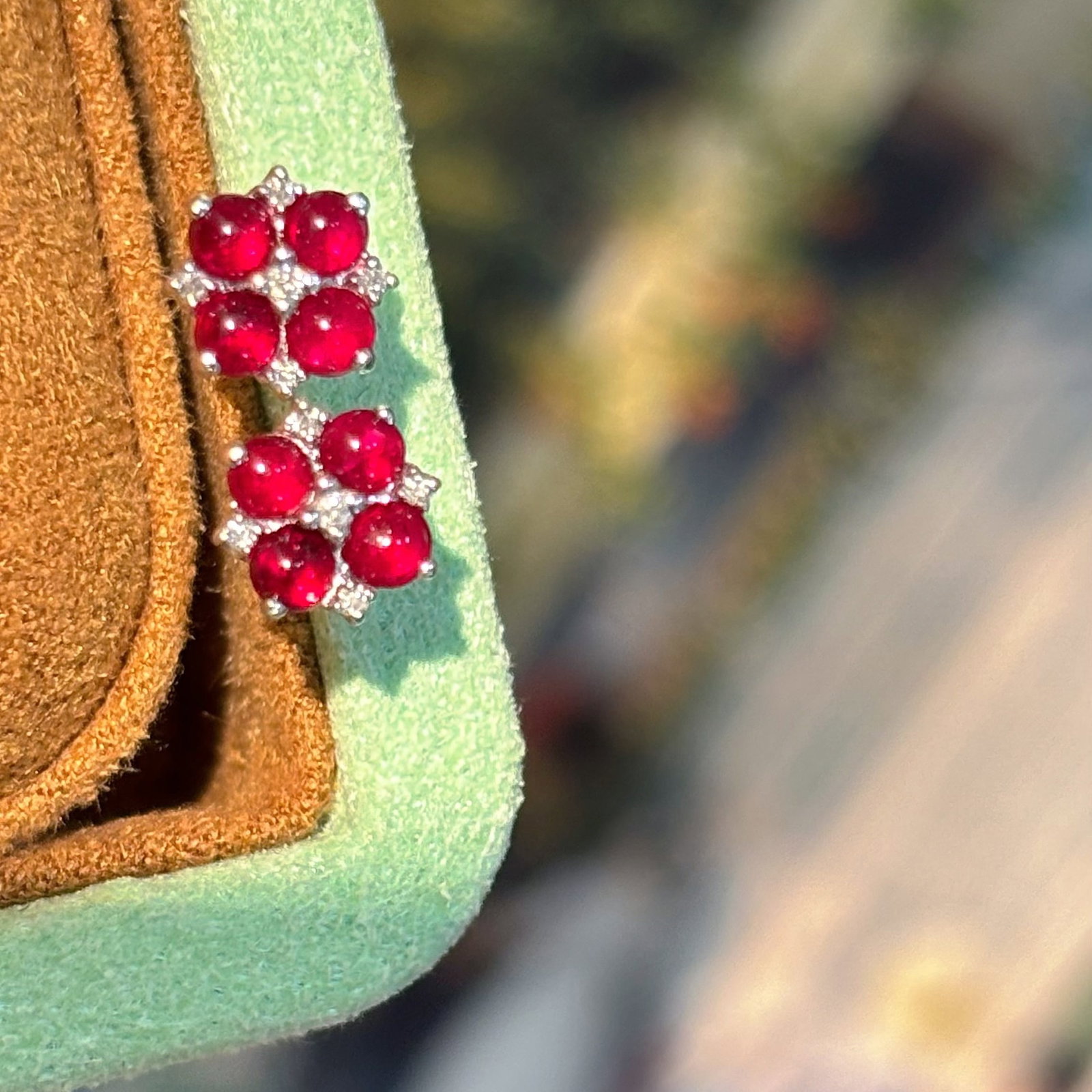 14k Gold 0.75 Ct Natural Ruby & Diamond Earrings - 4