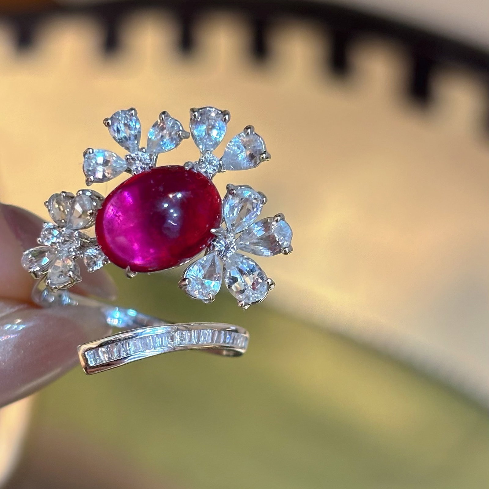 14k Gold 3.5 Ct Natural Tourmaline & Diamond & Sapphire Ring: Ref:231096341 // gold content:14k gold // ring size:7. 25us // // main gemstone:tourmaline // shape:oval // carat weight:3. 5ct // color:red // treatment:natural // // adjacent gemstone 2 : diamond