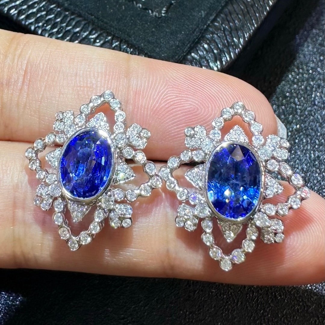 14k Gold 3.97 Ctw Natural Sapphire & Diamond Earrings - 3