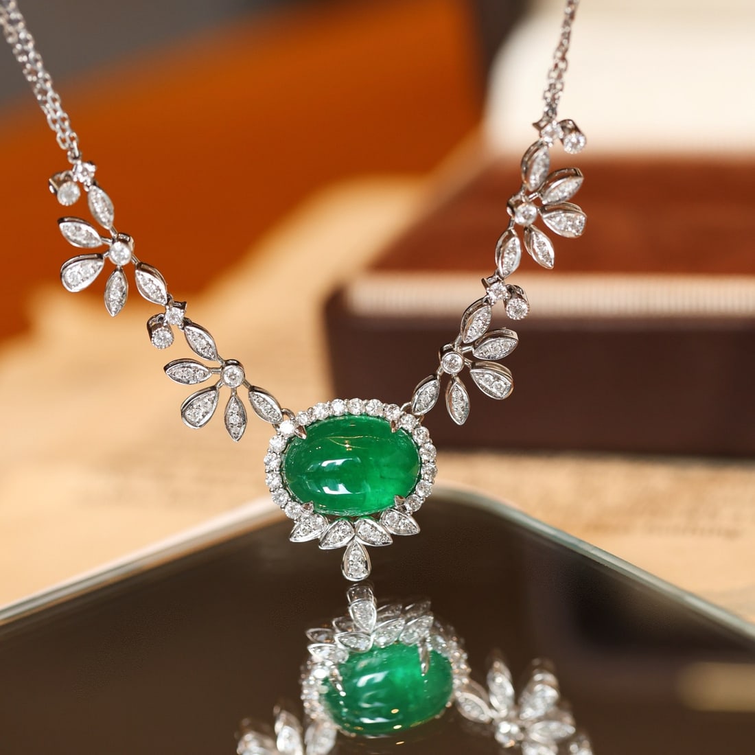 14k Gold 7.51 Ctw Vivid Green Natural Emerald & Diamond Necklace - 6
