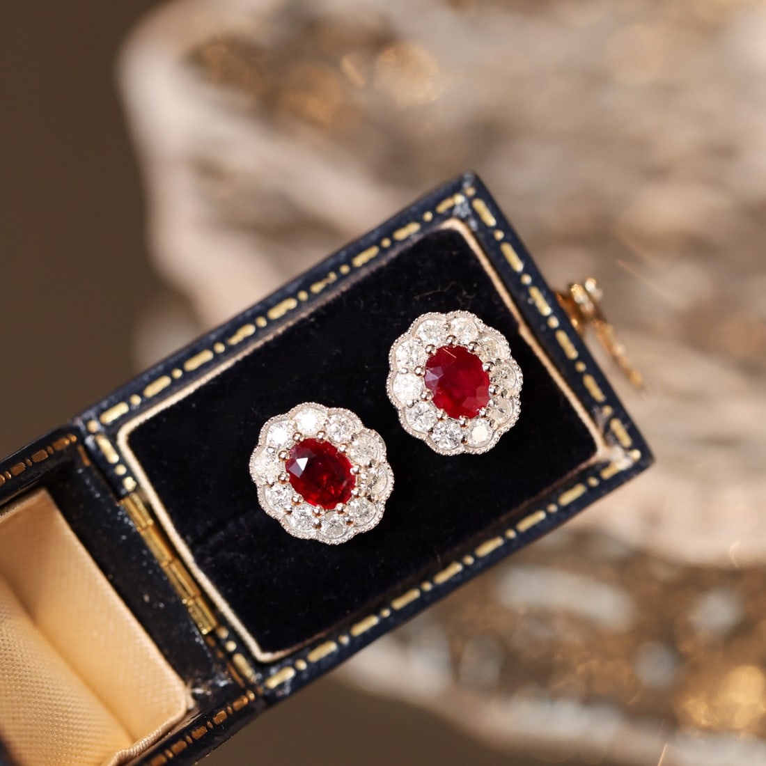 14k Gold 1.15 Ctw Natural Ruby & Diamond Earrings - 3