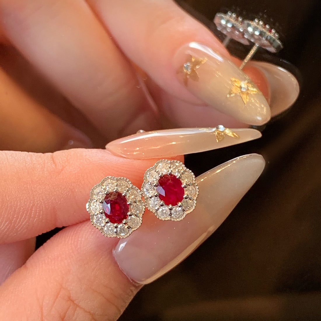 14k Gold 1.15 Ctw Natural Ruby & Diamond Earrings - 7