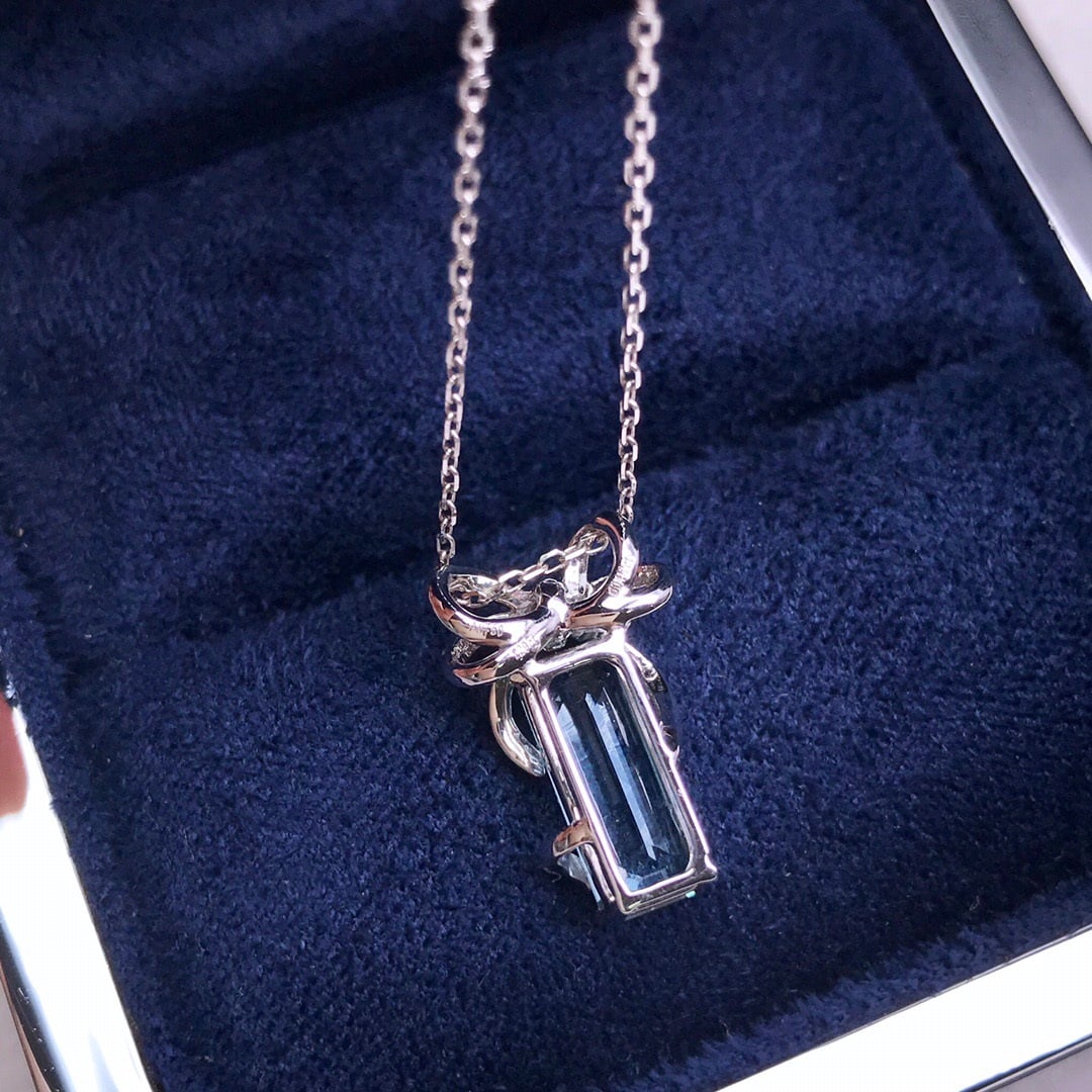 14k Gold 1.40 Ctw Natural Sapphire & Diamond Necklace - 4