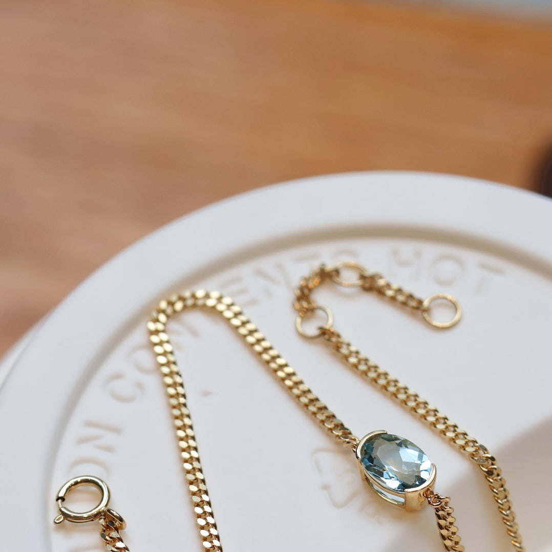 14k Gold 0.65 Ct Natural Aquamarine Bracelet - 3