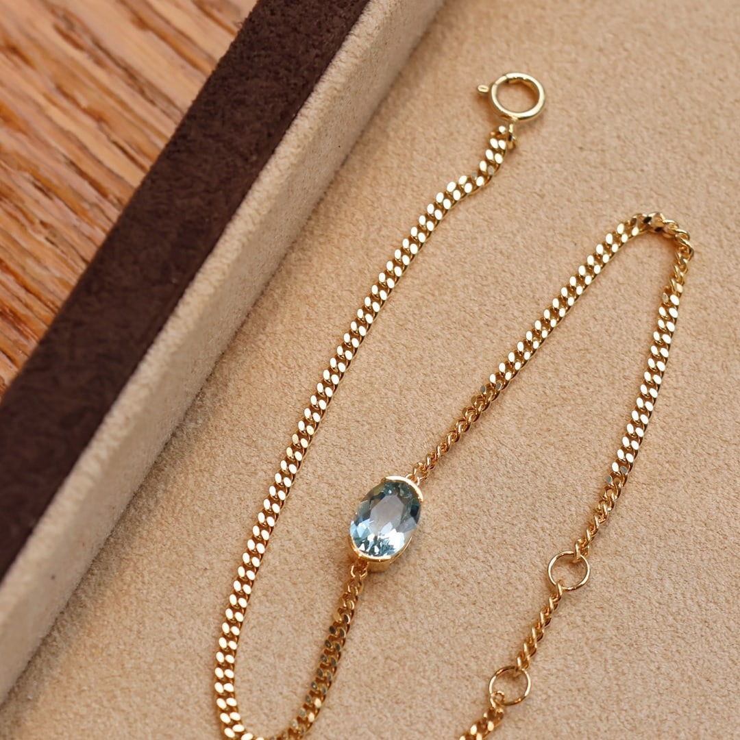14k Gold 0.65 Ct Natural Aquamarine Bracelet - 4