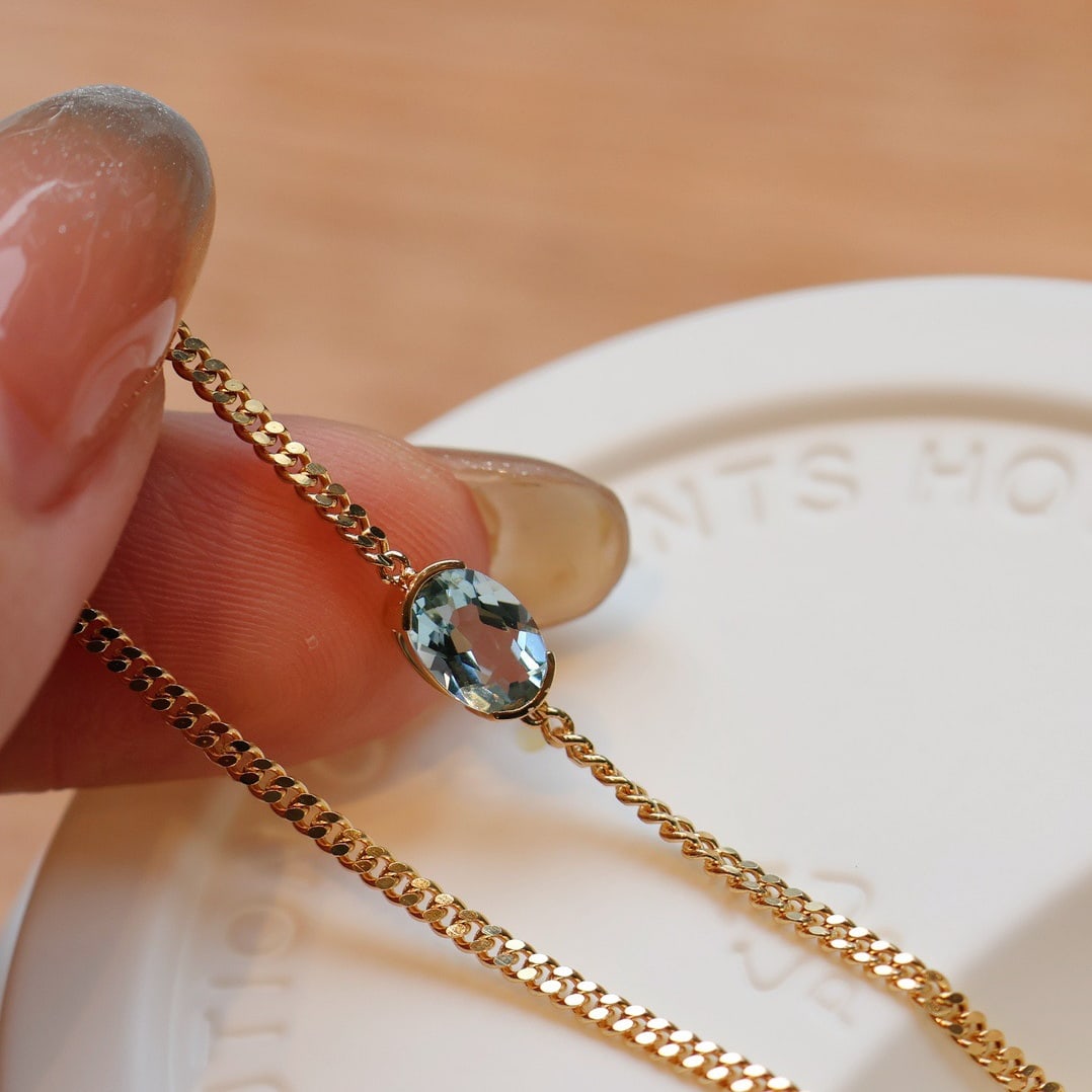14k Gold 0.65 Ct Natural Aquamarine Bracelet - 5