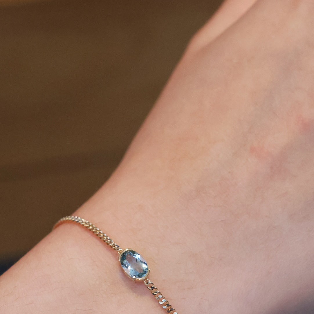 14k Gold 0.65 Ct Natural Aquamarine Bracelet - 6
