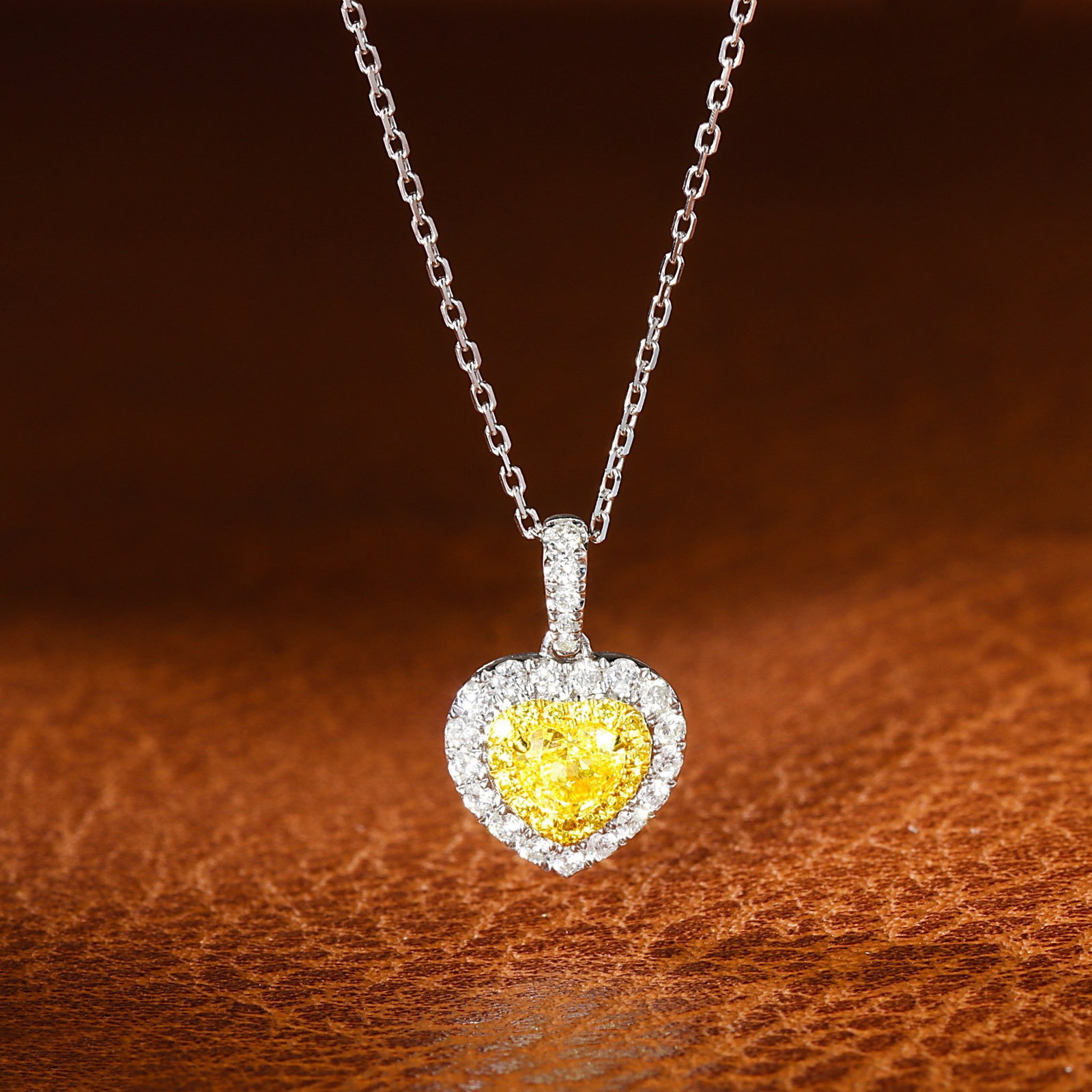 14k Gold 0.42 Ctw Natural Yellow Diamond & Diamond Necklace: Ref:231096363 // gold content:14k gold // main gemstone:yellow diamond // shape:heart // carat weight:0. 24ct // color:yellow // treatment:natural // // adjacent gemstone 2 : diamond // shape:round