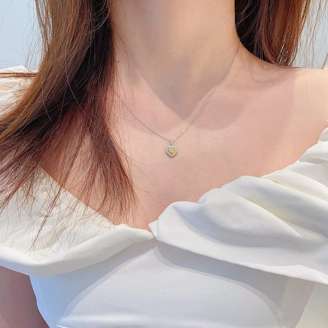 14k Gold 0.42 Ctw Natural Yellow Diamond & Diamond Necklace - 2