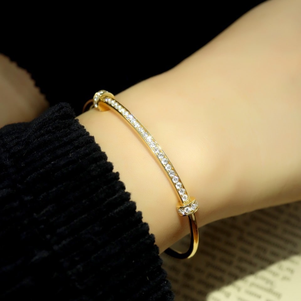 14k Gold 1.08 Ct Natural H Diamond Bangle - 5