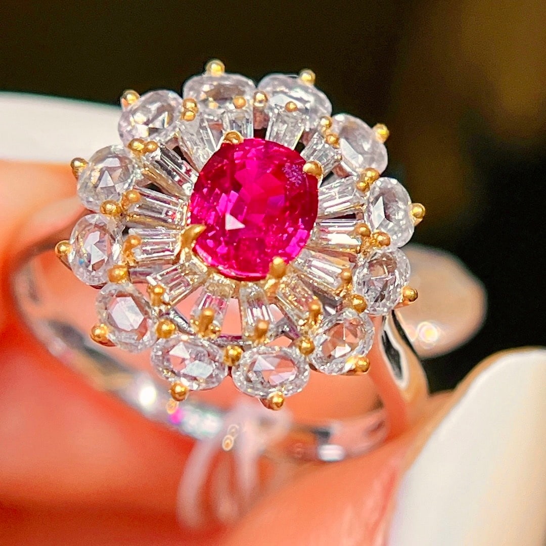 14k Gold 1.42 Ctw Natural Ruby & Diamond Ring: Ref:231096380 // gold content:14k gold // ring size:7. 25us // // main gemstone:ruby // shape:oval // carat weight:1. 04ct // color:red // treatment:natural // // adjacent gemstone 2 : diamond // shap