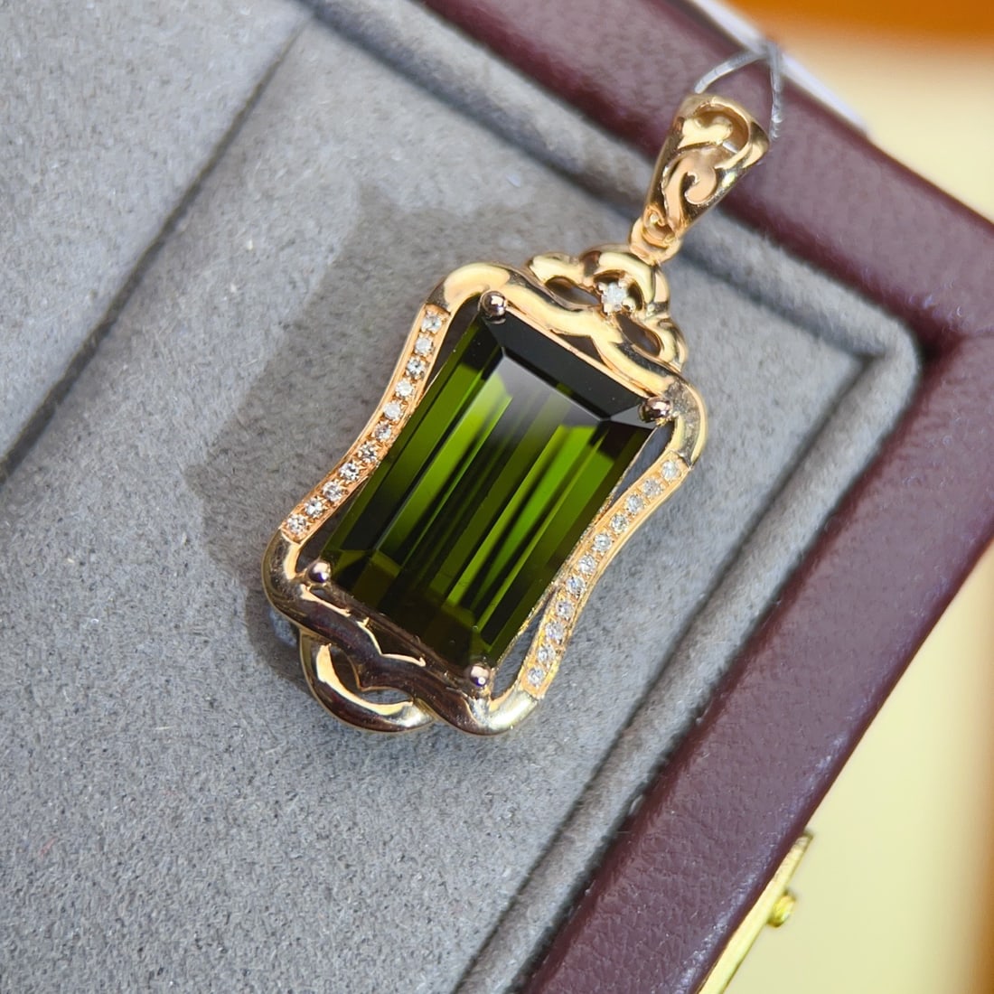 14k Gold 5.37 Ctw Natural Tourmaline & Diamond Pendant( Without Chain ) - 2