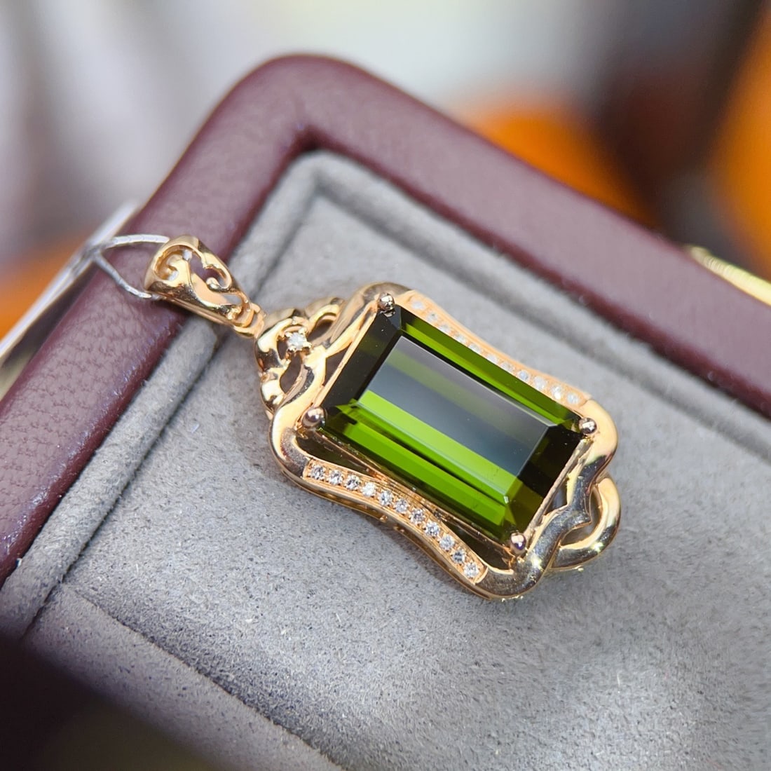 14k Gold 5.37 Ctw Natural Tourmaline & Diamond Pendant( Without Chain ) - 4